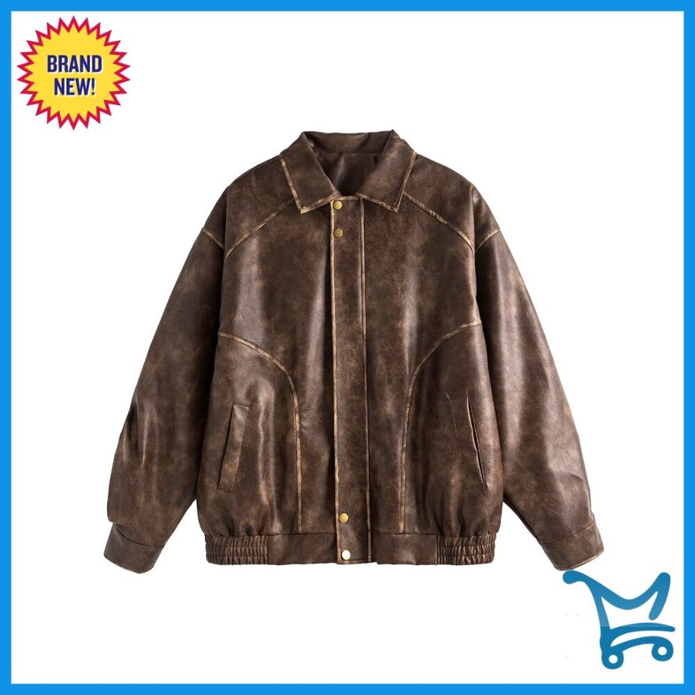 Oversized Faux Leather Motorcycle Jacket Vintage Y2K Style Plus Size